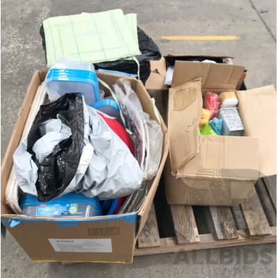 Lot of Assorted Catering/Restaurant Equipment Including Aprons, Containers,  Baskets, Mixing Bowls, Vacuum Universal Heads, and More