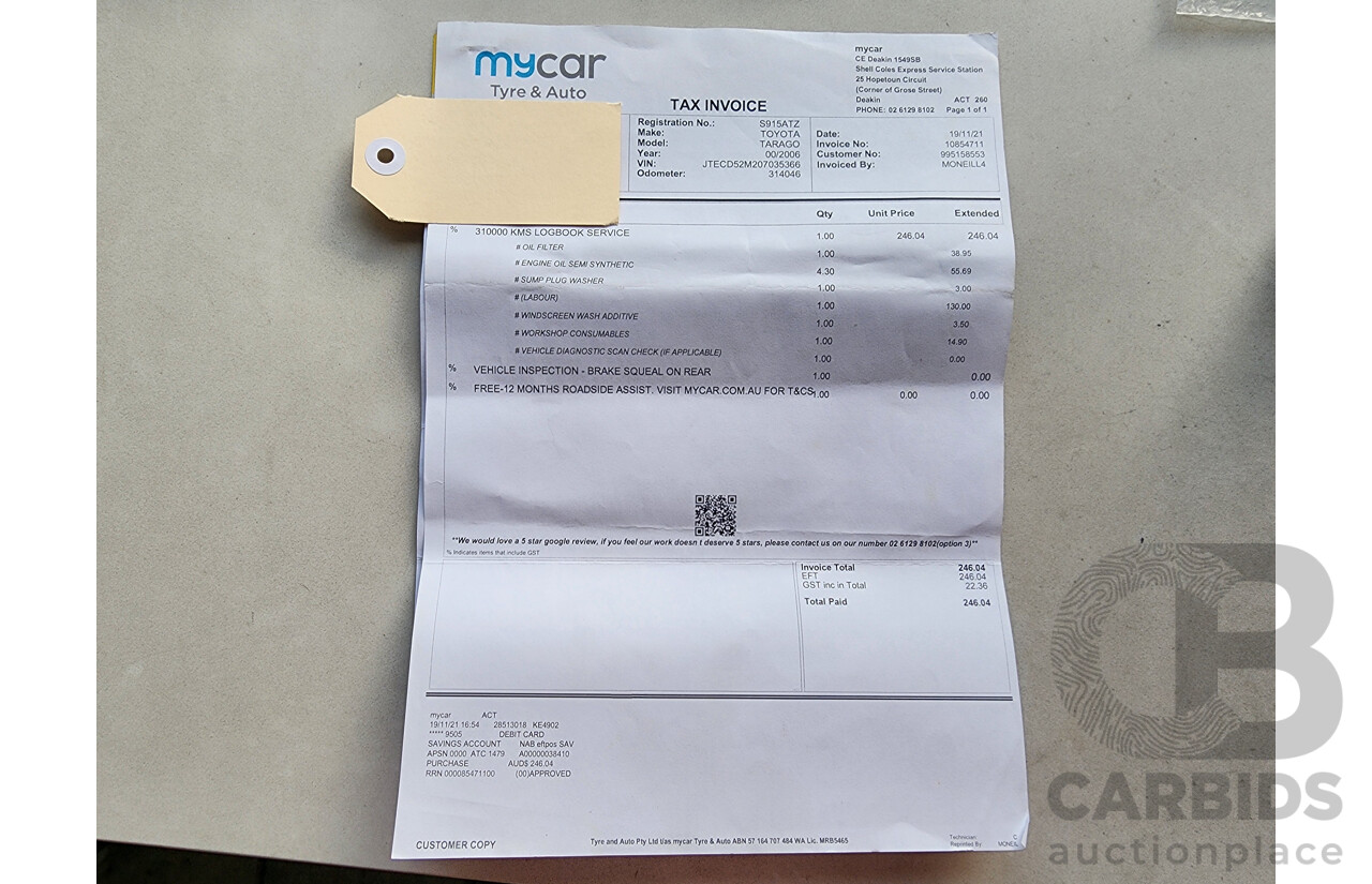 09/2006 Toyota Tarago GLi ACR50R 4d Wagon White 2.4L