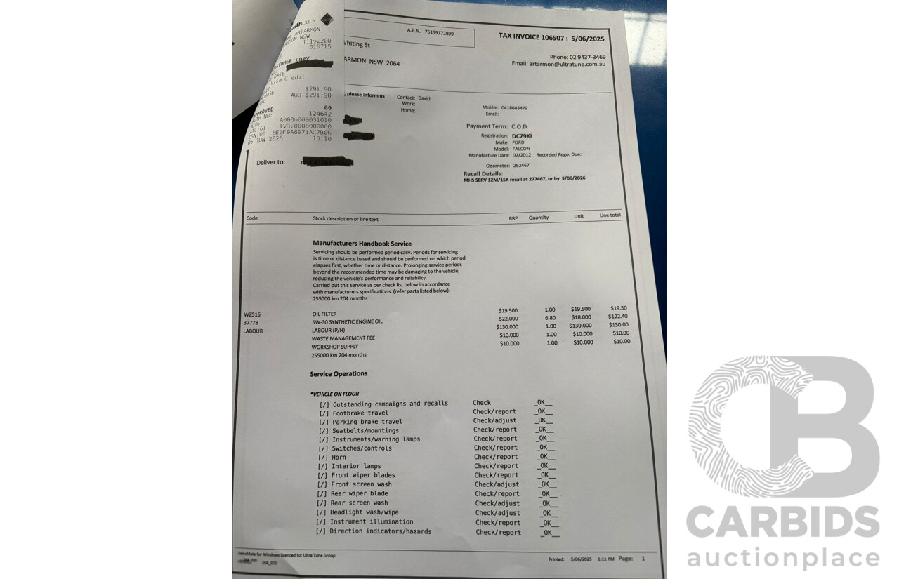 07/2012 Ford Falcon XR6 Limited Edition RWD FG MK2 4d Sedan Blue 4.0L