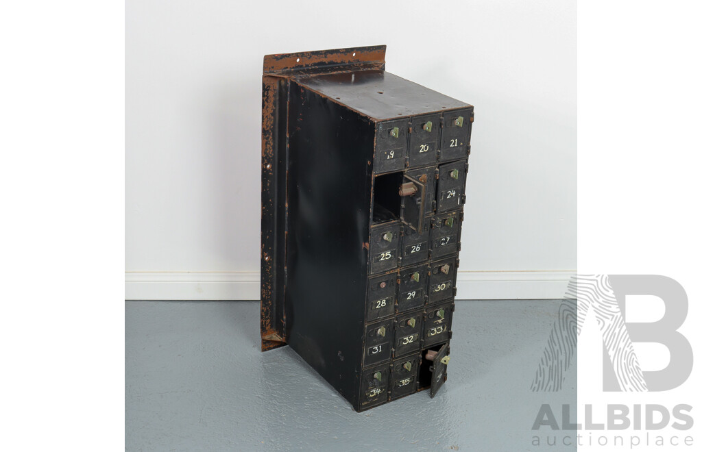 Vintage Bank of 18 Original Metal Cased PO Boxes