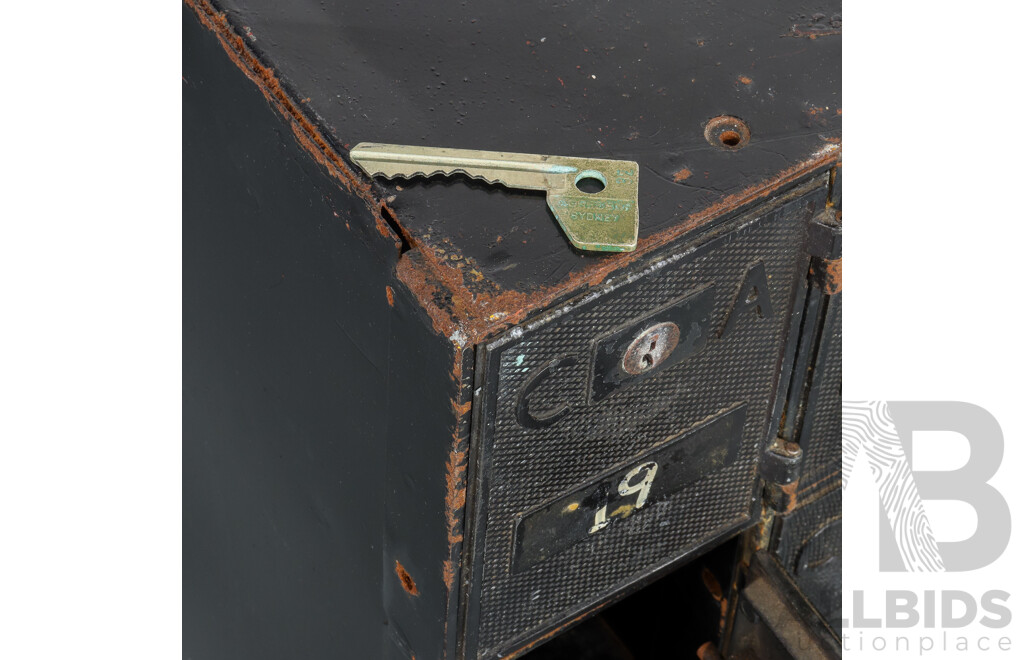 Vintage Bank of 18 Original Metal Cased PO Boxes