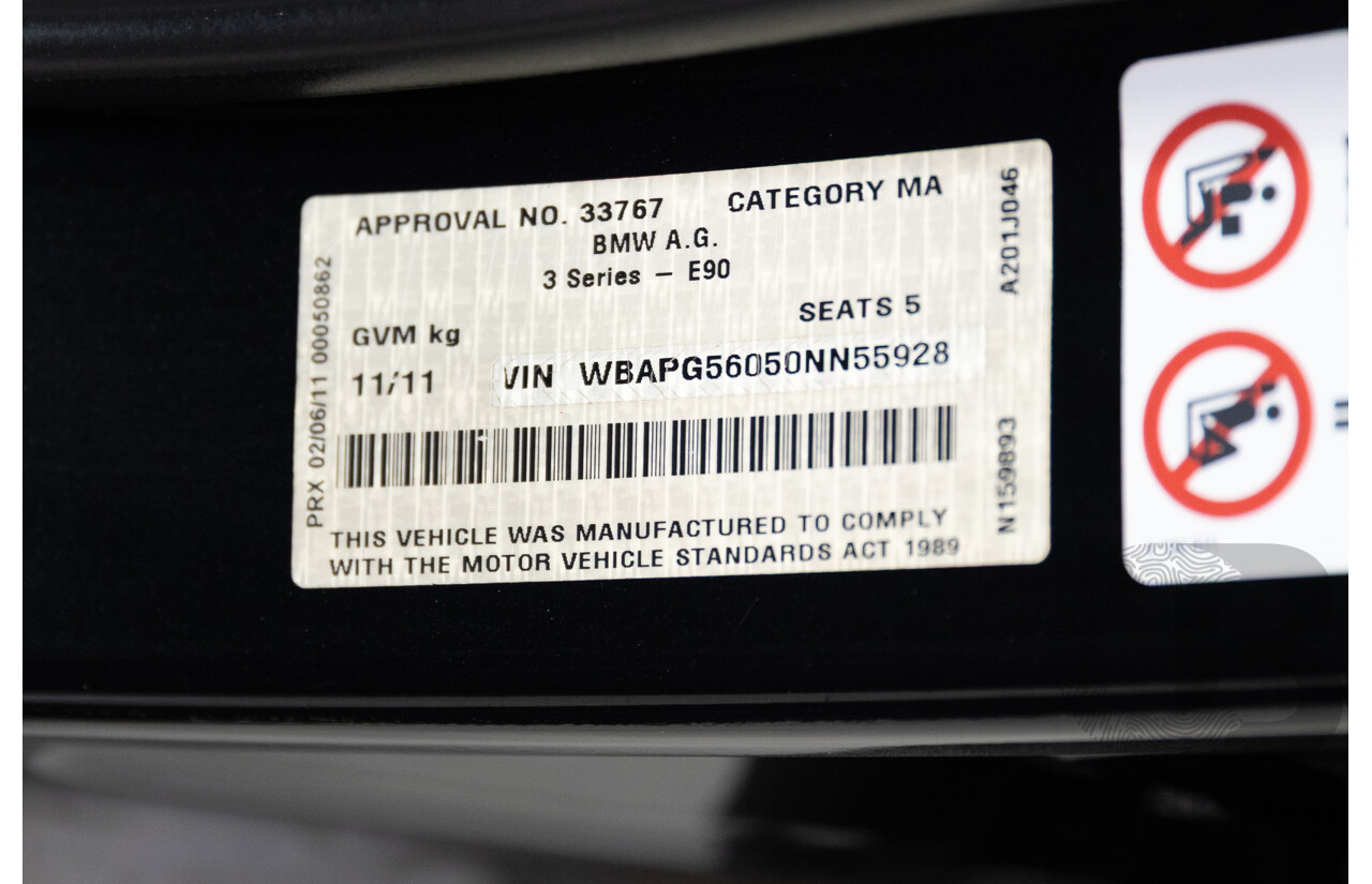 11/2011 BMW 3 20i LIFESTYLE (RWD) E90 MY11 4d Sedan Black 2.0L