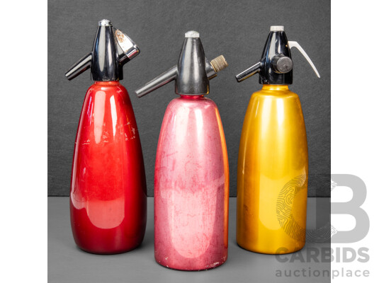 Collection of Three Vintage Anodised Soda Syphons