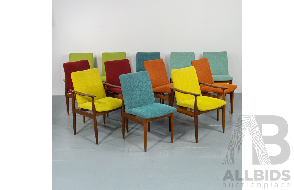 Parker Furniture Model 118 Slab Back Dining Chairs & Model 119 Carvers, Set of 12, Mid-Century Australian
