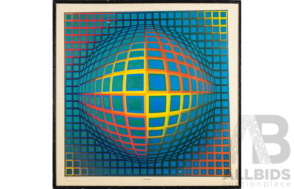Victor Vasarely (20th Century, Hungarian-Born French, 1906-1997), Vega-Nor, Original Vintage Print After 1969 Op-Art Original, 71H x 71W cm (frame)