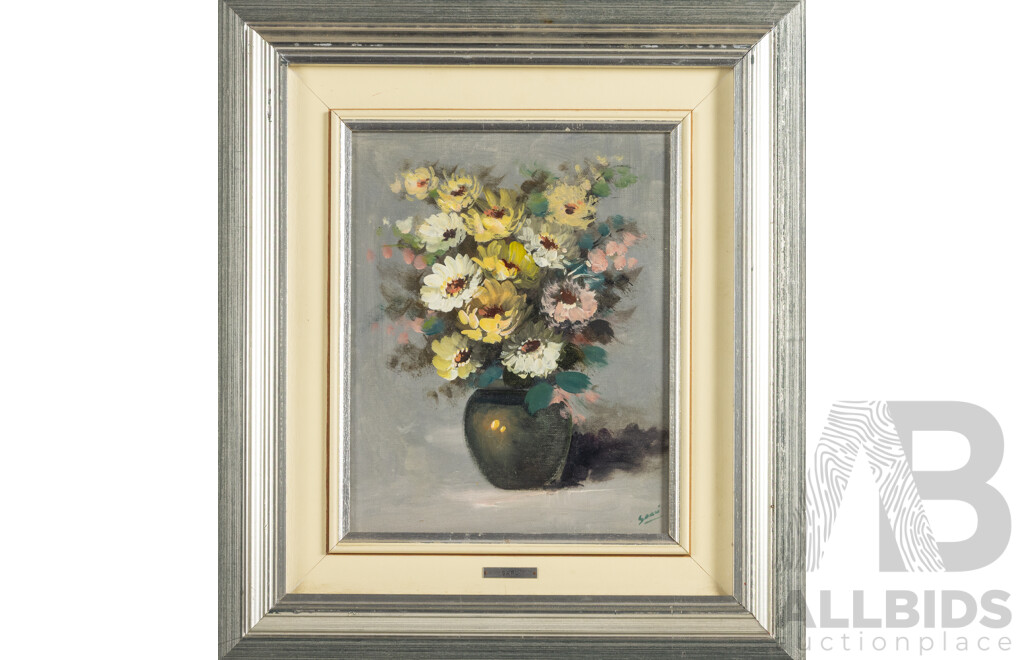 Saru [Aldo Carlomagno] (20th Century, Italian, 1935-), Mazzo Di Fiori Autunnale [Autumn Flowers] & Fiori Del Sud [Flowers of the South], Original Vintage Oil on Canvas, 50H x 44W cm (frames) (2)