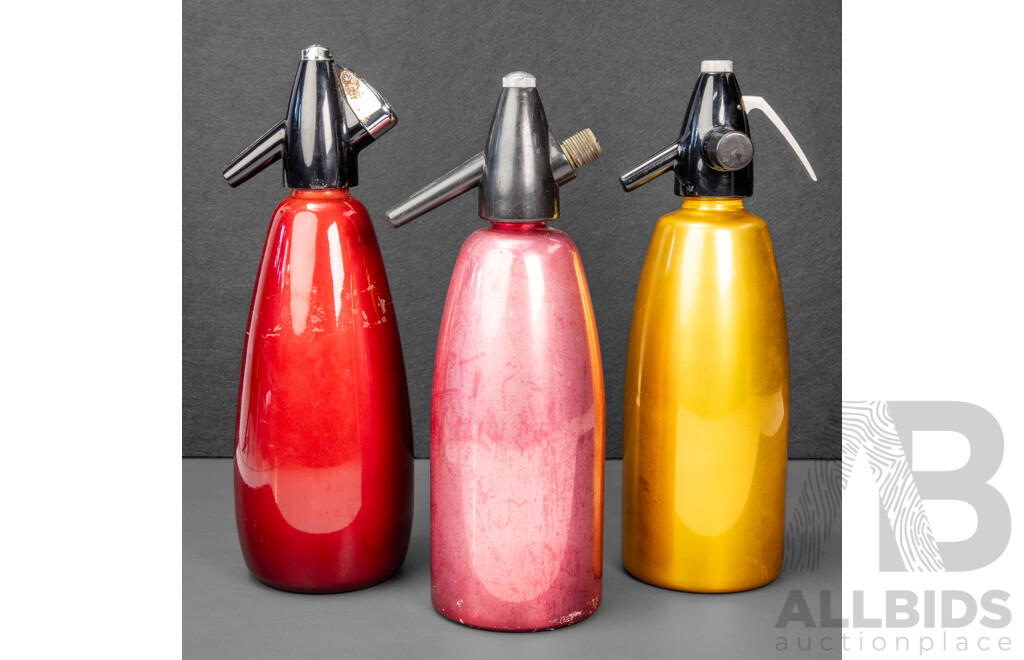 Collection of Three Vintage Anodised Soda Syphons