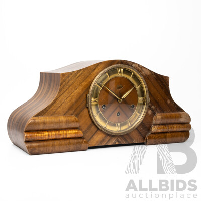 Walnut Art Deco Juba Mantle Clock