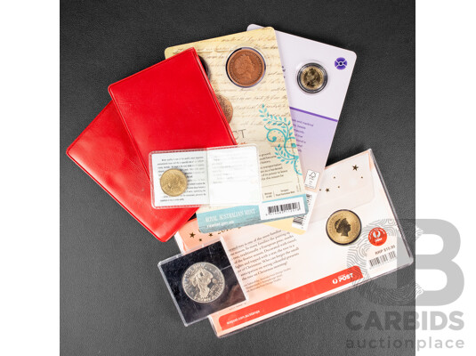 Collection of Australian UNC Coins and PNCs Including RAM 1975, 1983, 1984 UNC Coin Sets, 2024 Animals in War Two Dollars, 1993 Landcare One Dollar, 2006 Duyfken Five Dollars