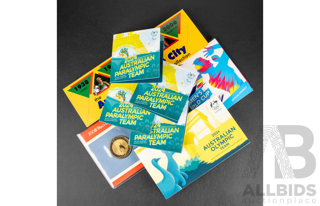 Australian Sherwood Host City Coin Collection Including 1938 and 1962 Silver Florins, Eight Commemorative Two Dollar Coins Including Four 2024 Paralympic Team, Three Olympic Team, Women's T20...................