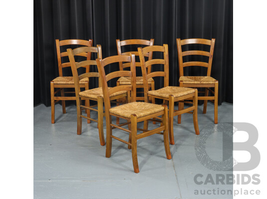 Set of Six Ladder-Back Dining Chairs with Rush Seats
