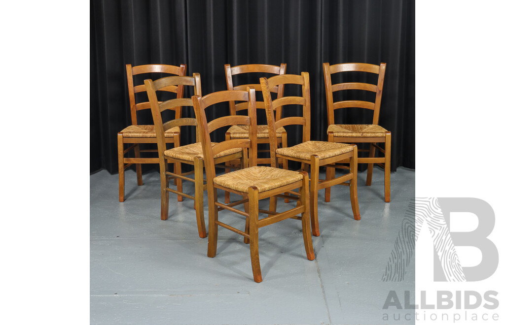 Set of Six Ladder-Back Dining Chairs with Rush Seats