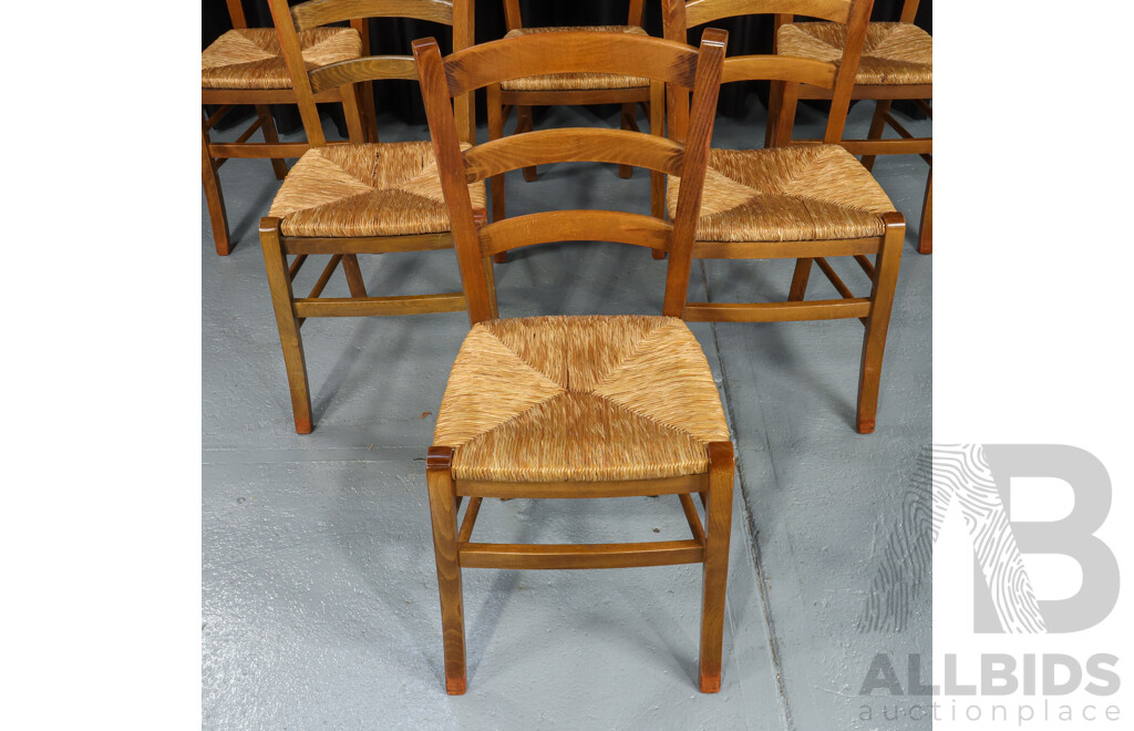 Set of Six Ladder-Back Dining Chairs with Rush Seats