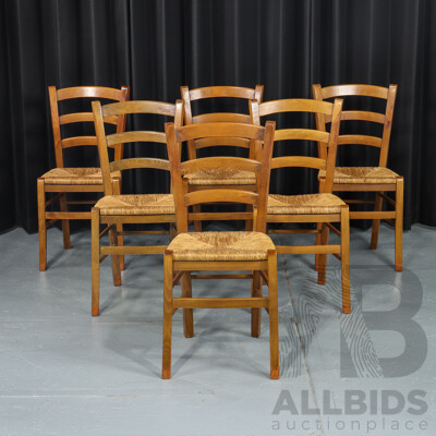 Set of Six Ladder-Back Dining Chairs with Rush Seats