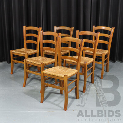 Set of Six Ladder Back Dining Chairs with Rush Seats