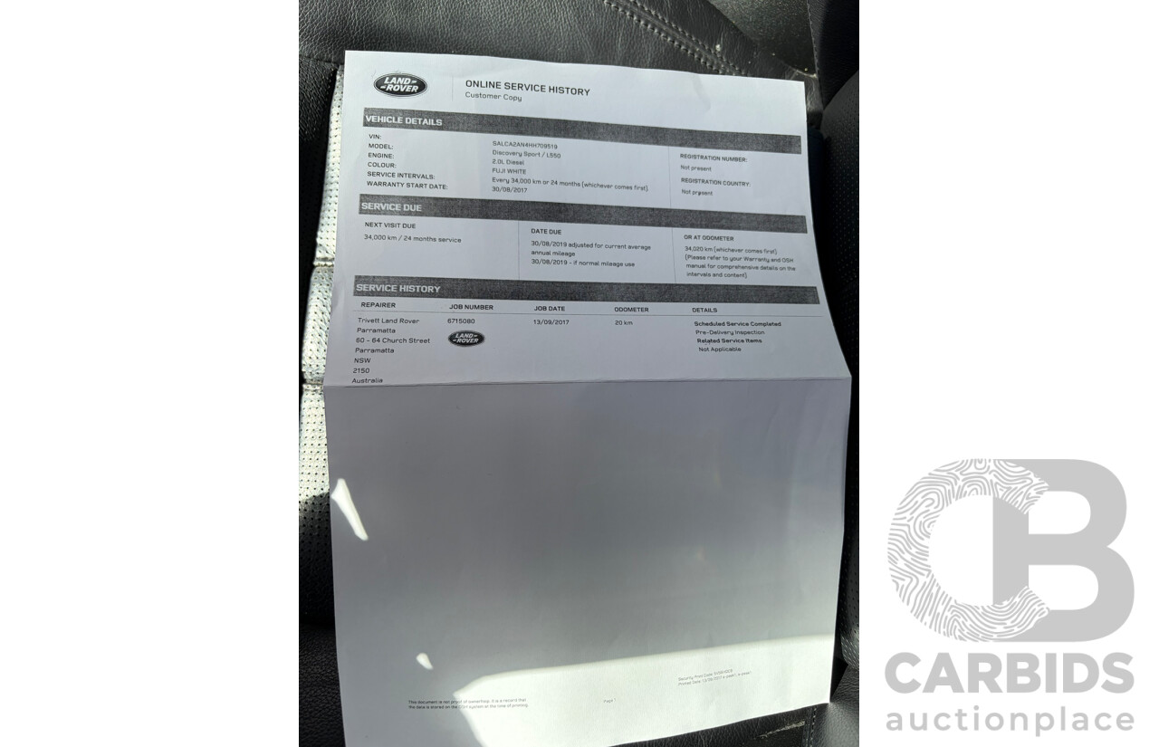 08/2017 Land Rover Discovery Sport TD4 180 HSE 7 SEAT AWD LC MY17 4D Wagon White Turbo Diesel 2.0L