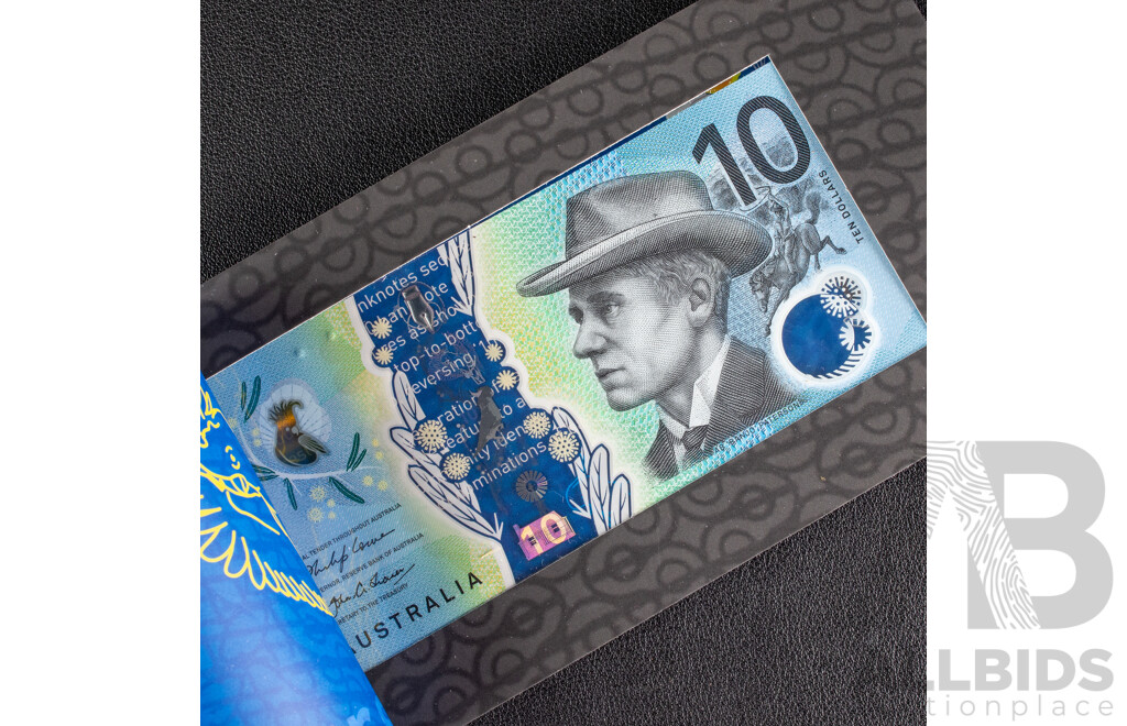 Two Australian RBA 2017 UNC Ten Dollar Banknotes, Lowe/Fraser, Consecutive BF170630002 - BF170630003