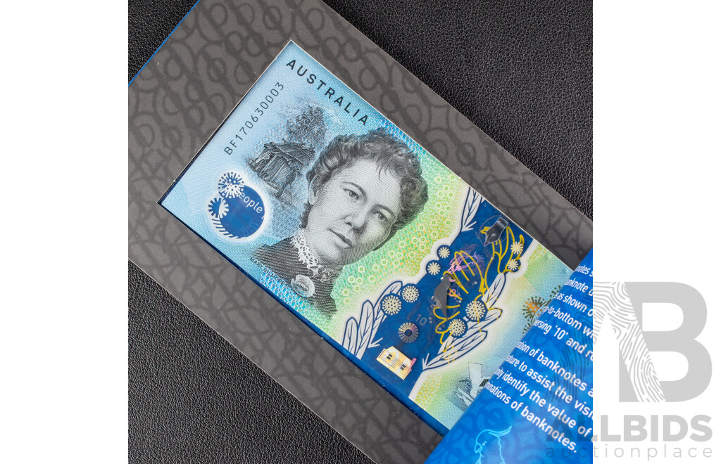Two Australian RBA 2017 UNC Ten Dollar Banknotes, Lowe/Fraser, Consecutive BF170630002 - BF170630003