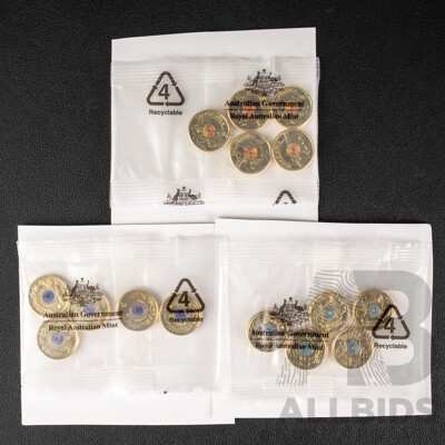 Fifteen Australian RAM UNC Two Dollar Coins Including 2020 Firefighters, 2021 Ambulance Service, 2024 War Animal Remembrance