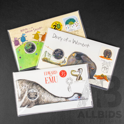 Three Australian PNCs Including 2022 Diary of a Wombat, 2023 Edward the Emu, 2024 Where is the Green Sheep?