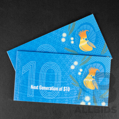 Two Australian RBA 2017 UNC Ten Dollar Banknotes, Lowe/Fraser, Consecutive BF170630002 - BF170630003