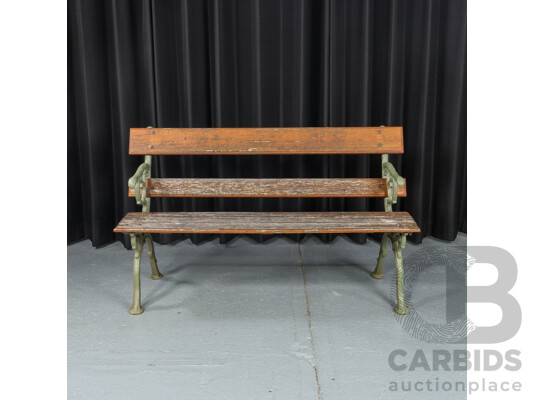 Vintage Cast Iron Garden Bench with Timber Slats