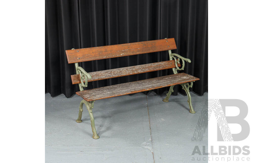 Vintage Cast Iron Garden Bench with Timber Slats