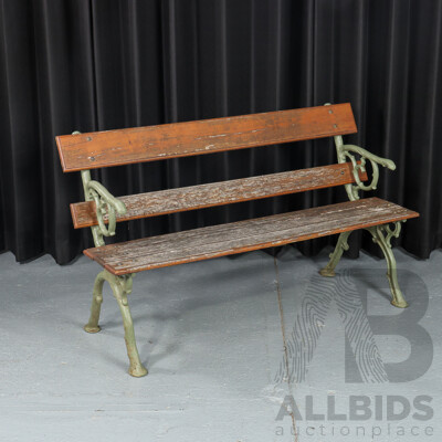 Vintage Cast Iron Garden Bench with Timber Slats