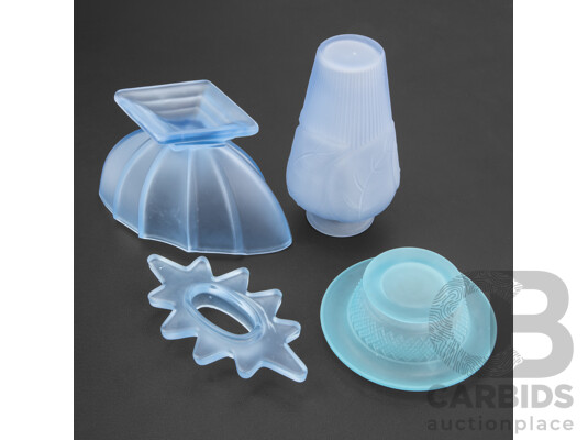Vintage Art Deco Blue Glass Vases and Dish
