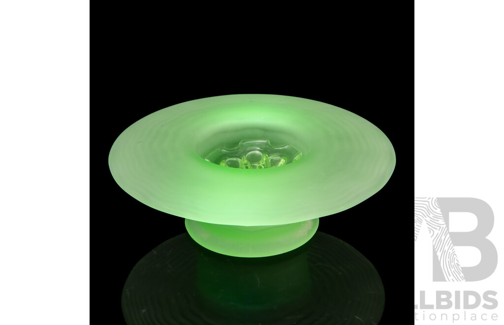 Vintage Bagley Art Deco Uranium Glass Posy Bowl and Frog