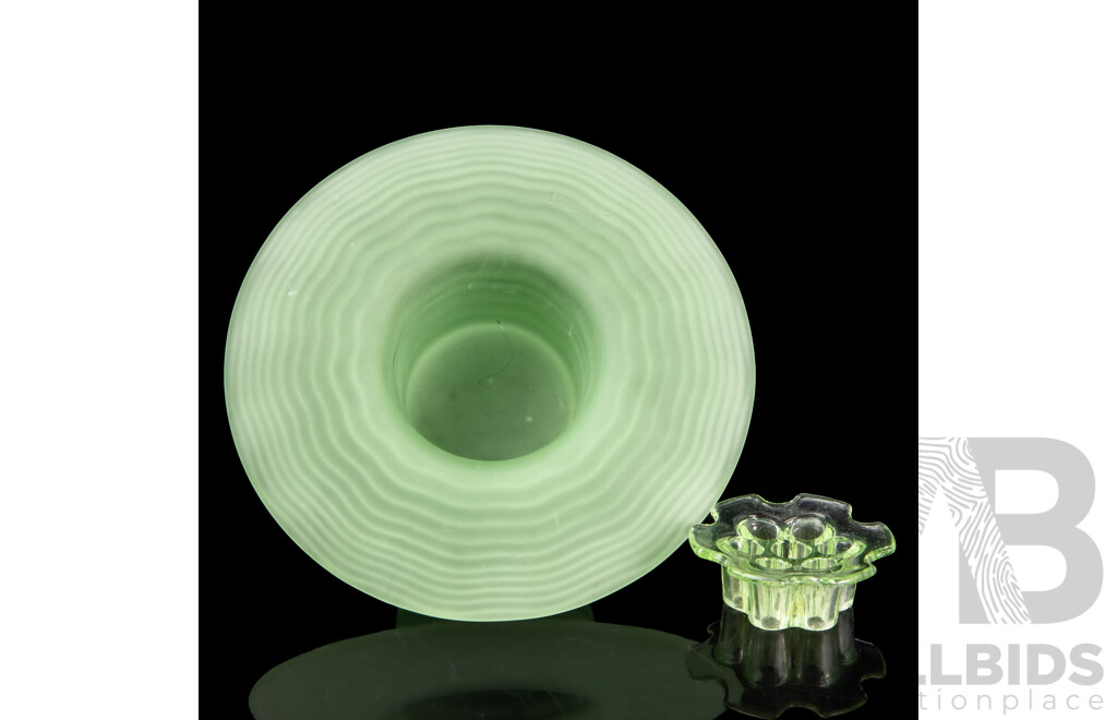 Vintage Bagley Art Deco Uranium Glass Posy Bowl and Frog