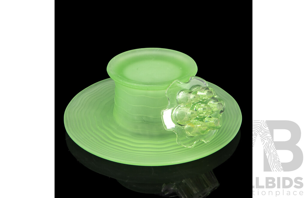 Vintage Bagley Art Deco Uranium Glass Posy Bowl and Frog