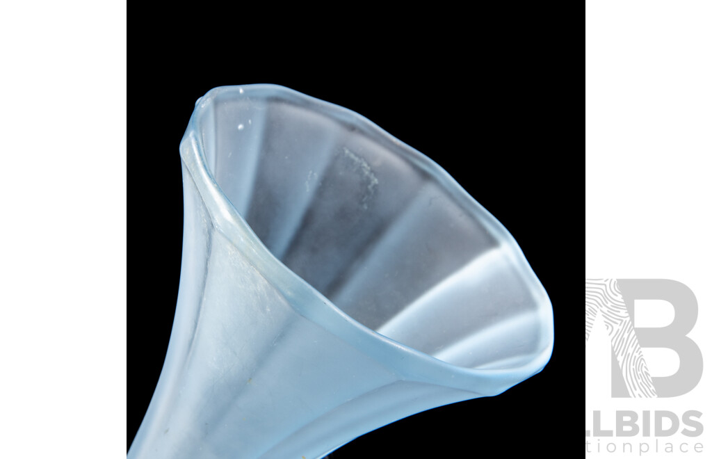 Art Deco Tri-Footed Blue Glass Vase and Turquoise Swirled Ribbed Glass Vase