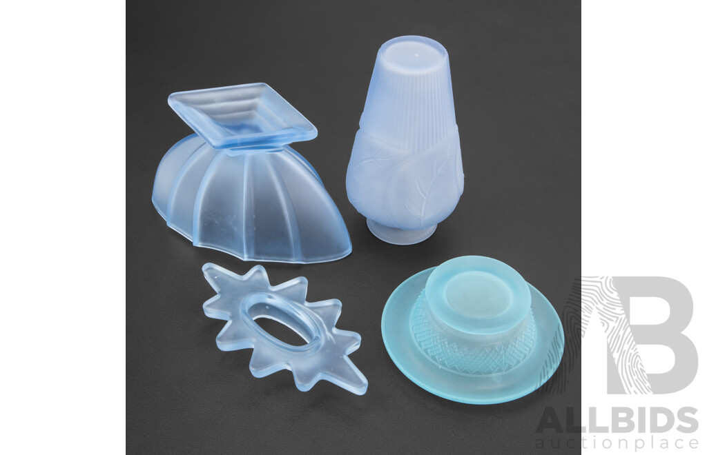 Vintage Art Deco Blue Glass Vases and Dish