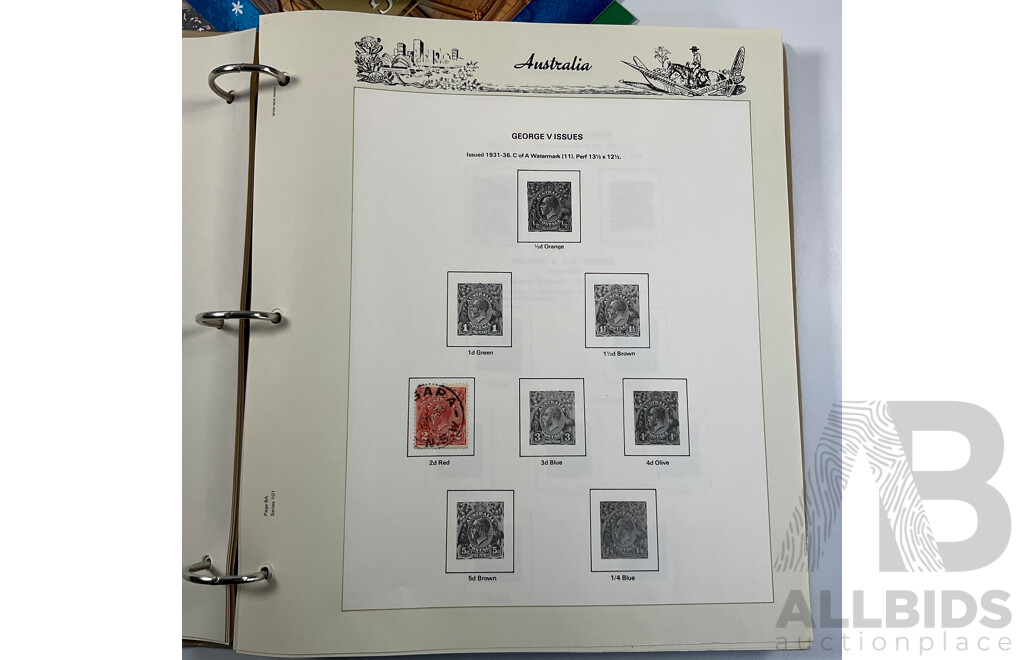 Three Australian Seven Seas Hingeless Mint Stamp Albums Spanning 1906 to 1998 with Four Mint Stamp Packs