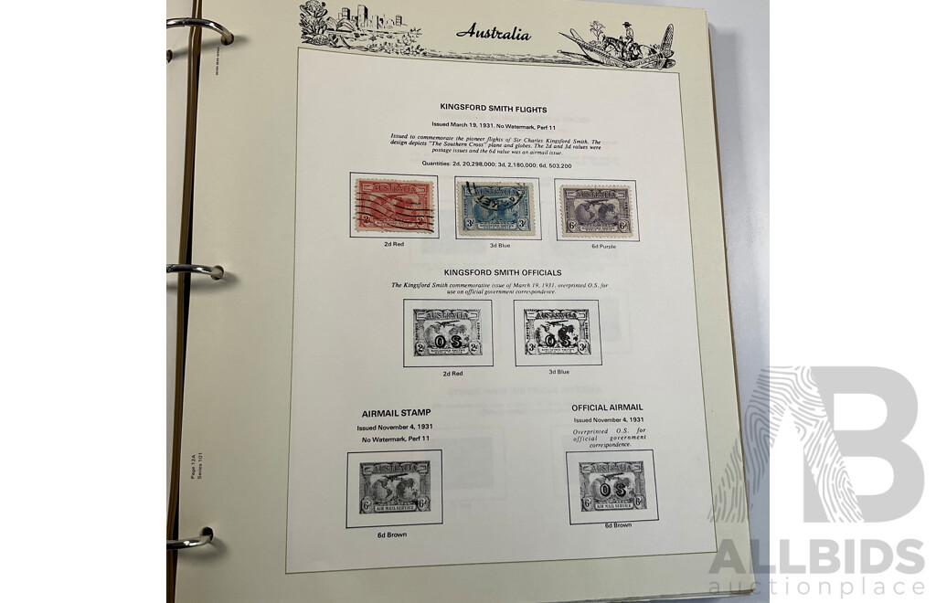 Three Australian Seven Seas Hingeless Mint Stamp Albums Spanning 1906 to 1998 with Four Mint Stamp Packs