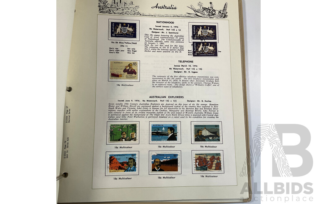 Three Australian Seven Seas Hingeless Mint Stamp Albums Spanning 1906 to 1998 with Four Mint Stamp Packs
