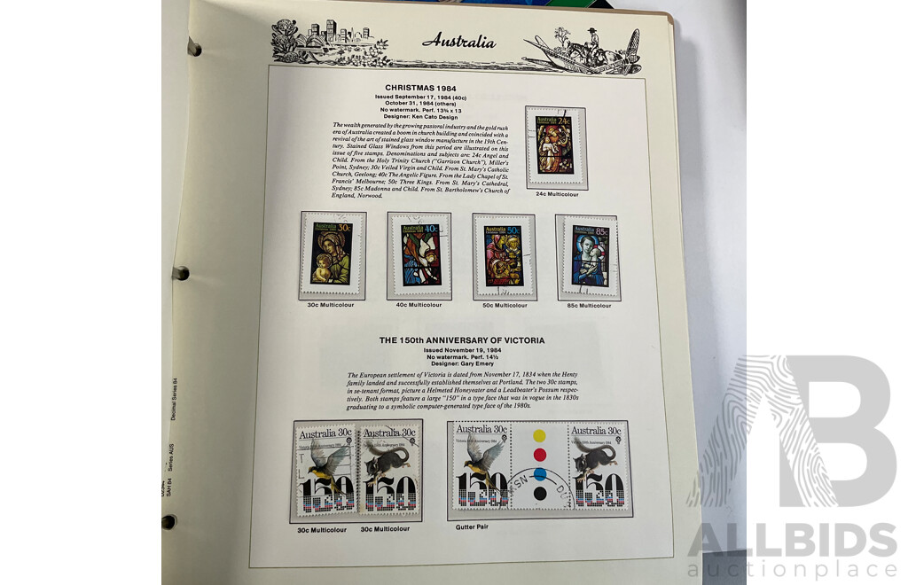 Three Australian Seven Seas Hingeless Mint Stamp Albums Spanning 1906 to 1998 with Four Mint Stamp Packs
