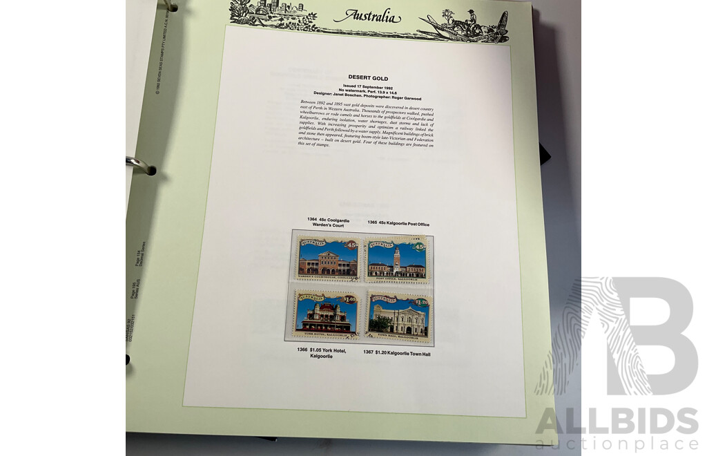 Three Australian Seven Seas Hingeless Mint Stamp Albums Spanning 1906 to 1998 with Four Mint Stamp Packs