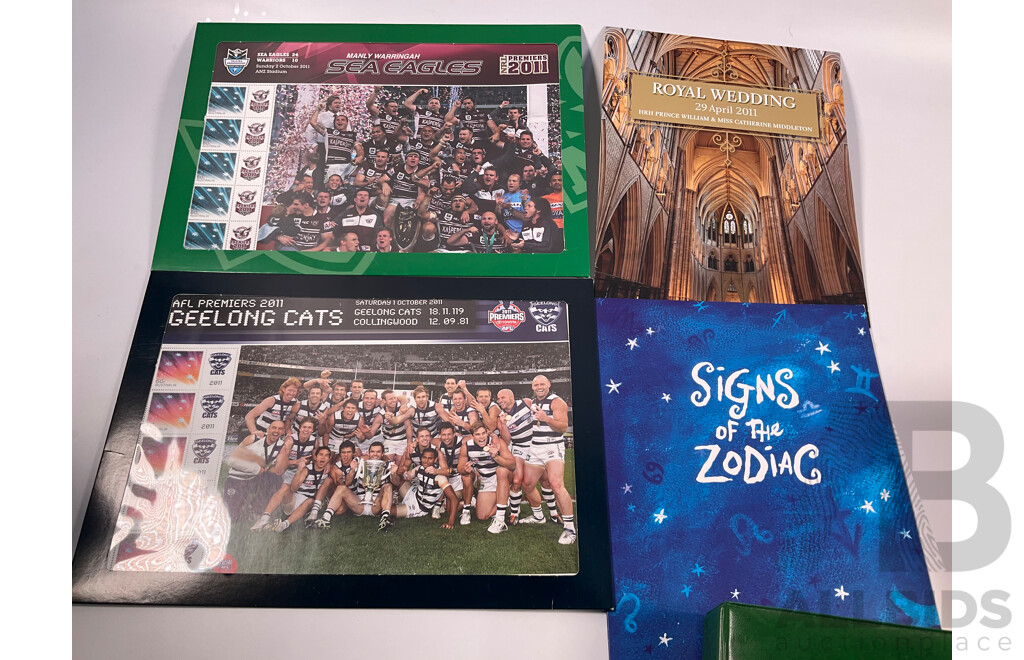 Three Australian Seven Seas Hingeless Mint Stamp Albums Spanning 1906 to 1998 with Four Mint Stamp Packs