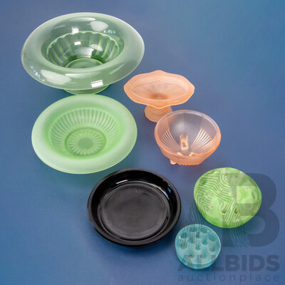 Collection of Vintage Coloured Glass Pieces Including Dishes, Bowls and Frogs