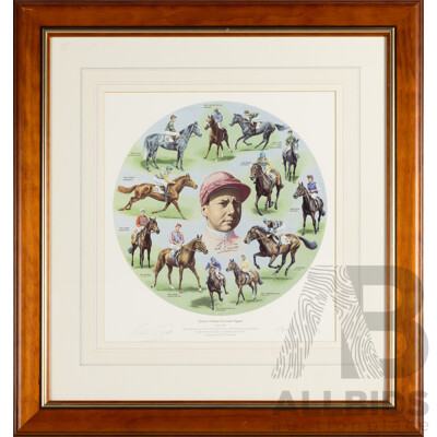 Roy MIller (20th Century, British, 1938-), Epsom's Tribute to Lester Piggott 1970-1984 (1996), Signed & Editioned Photo Lithograph, 63H x 59W cm (frame)