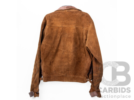 Vintage 1940's Two-Tone Leather & Suede Button-Front Cossack Style Jacket - Size M/L