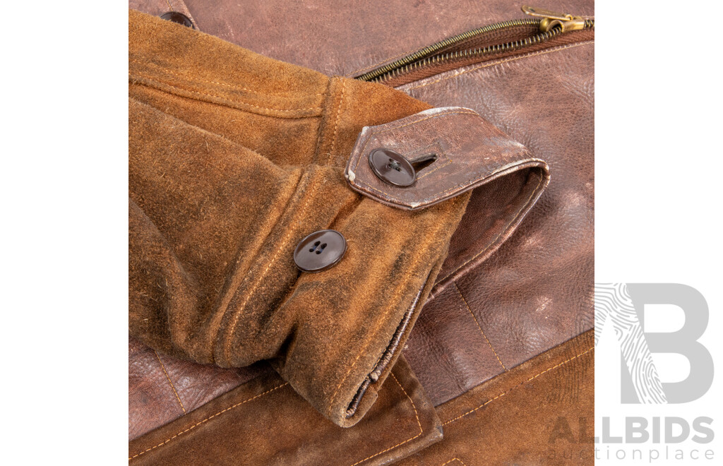Vintage 1940's Two-Tone Leather & Suede Button-Front Cossack Style Jacket - Size M/L