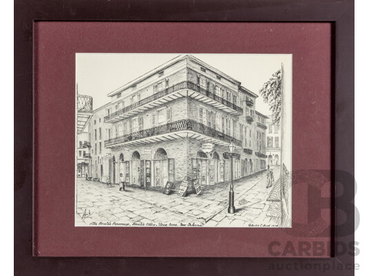 Archie C. Boyd (20th Century, American, 1928), Brulatour Courtyard & Pirate's Parsonage, New Orleans (1974), Pair of Prints After Original Drawings, 39H x 32W & 32W x 39H cm (frames) (2)