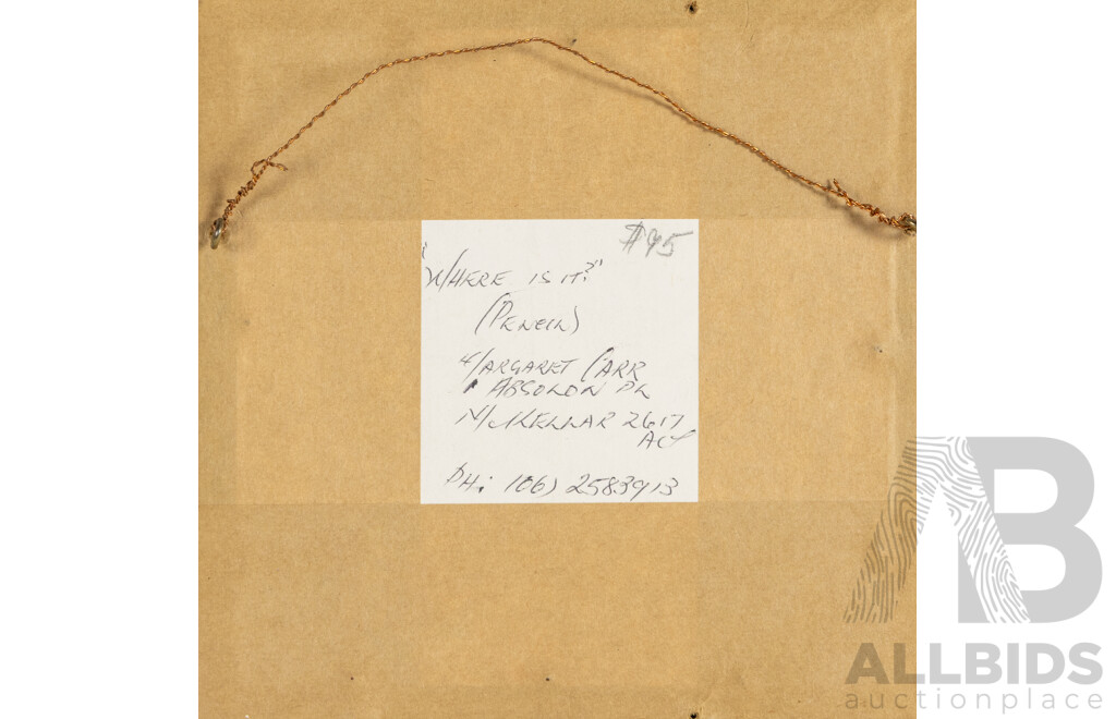 Margaret Carr (20th Century, Australian), Where is It? (1994), Original Coloured and Lead Pencil Drawing, 16H x 16W cm (frame)