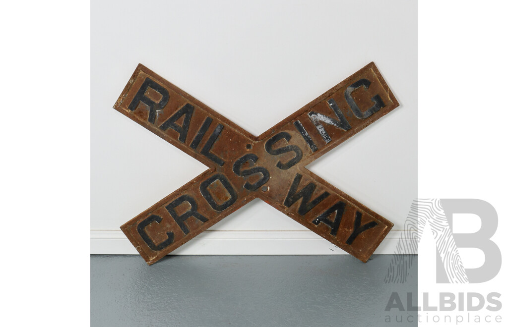 Vintage Cast Iron Railway 'RAILWAY CROSSING' Sign