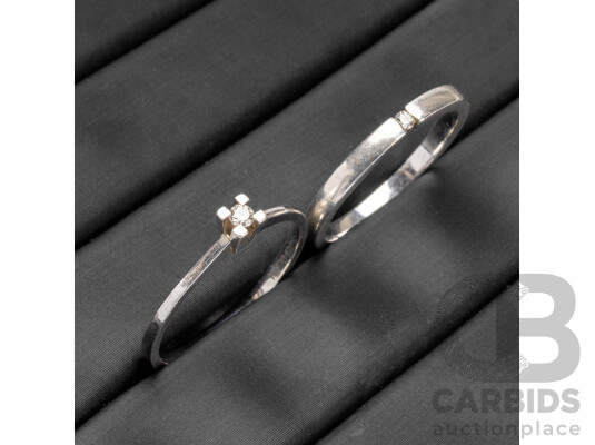 925 Sterling Silver Diamond Solitaire Engagement & Wedding Ring Set - Size M.5/N