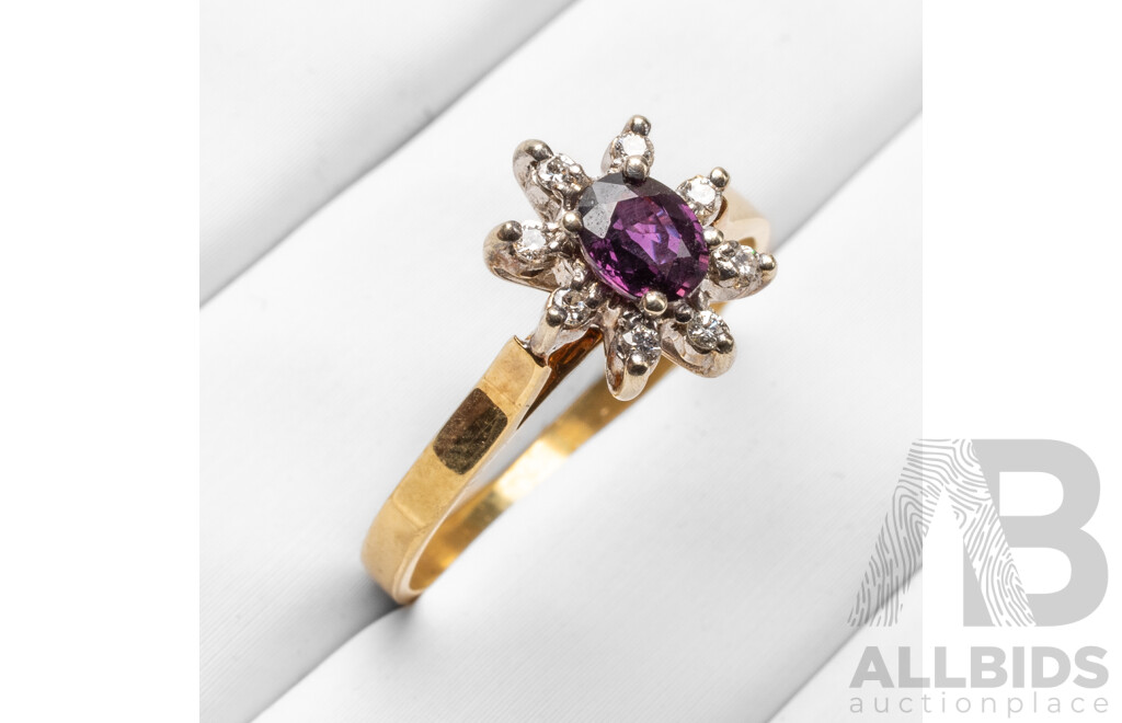18ct Yellow/White Gold Sapphire & Diamond Engagement Ring - Size R.5