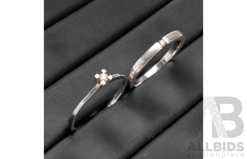 925 Sterling Silver Diamond Solitaire Engagement & Wedding Ring Set - Size M.5/N